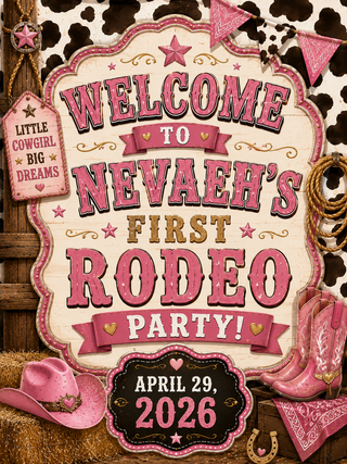 First Rodeo Design 2 Girl Birthday Sign