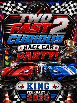Two fast 2 Curious Race Car Birthday Sign