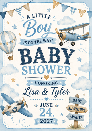 Airplane Adventure (boy) Baby Shower Sign