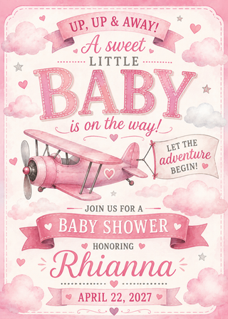 Airplane adventure (girl) Baby Shower Sign
