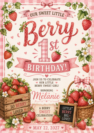 Berry 1st Birthday Party Sign