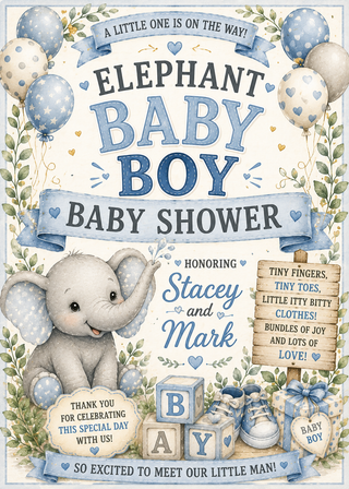 Elephant (Boy) Baby Shower Sign