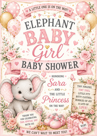 Elephant (Girl) Baby Shower Sign
