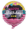 Happy Birthday Stripes and Polka Dot Colorful Balloon