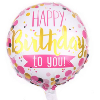 Pink and Gold Happy Birthday Balloon with Polka Dots
