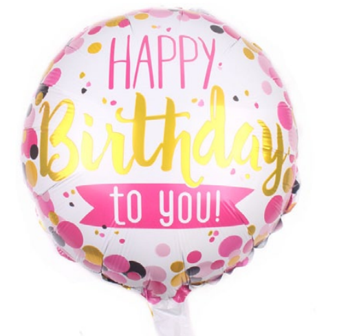 Pink and Gold Happy Birthday Balloon with Polka Dots