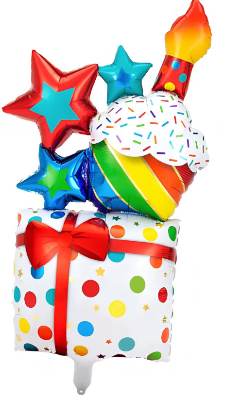 Cute Birthday Balloon with Cupcake and Stars- Large Balloon