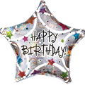 Silver Star Happy Birthday Balloon with Colorful Stars