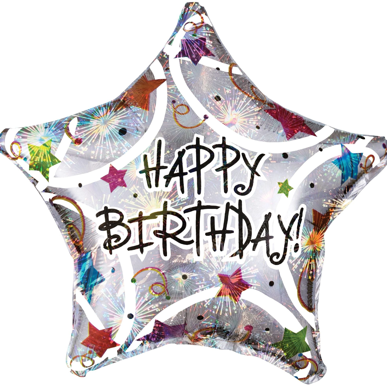 Silver Star Happy Birthday Balloon with Colorful Stars