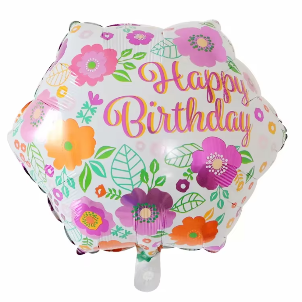 Happy Birthday Balloon with Flower Print