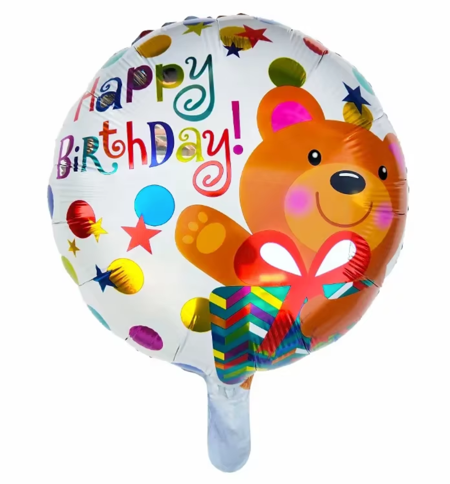 Happy Birthday Balloon with Bear and Polka Dots