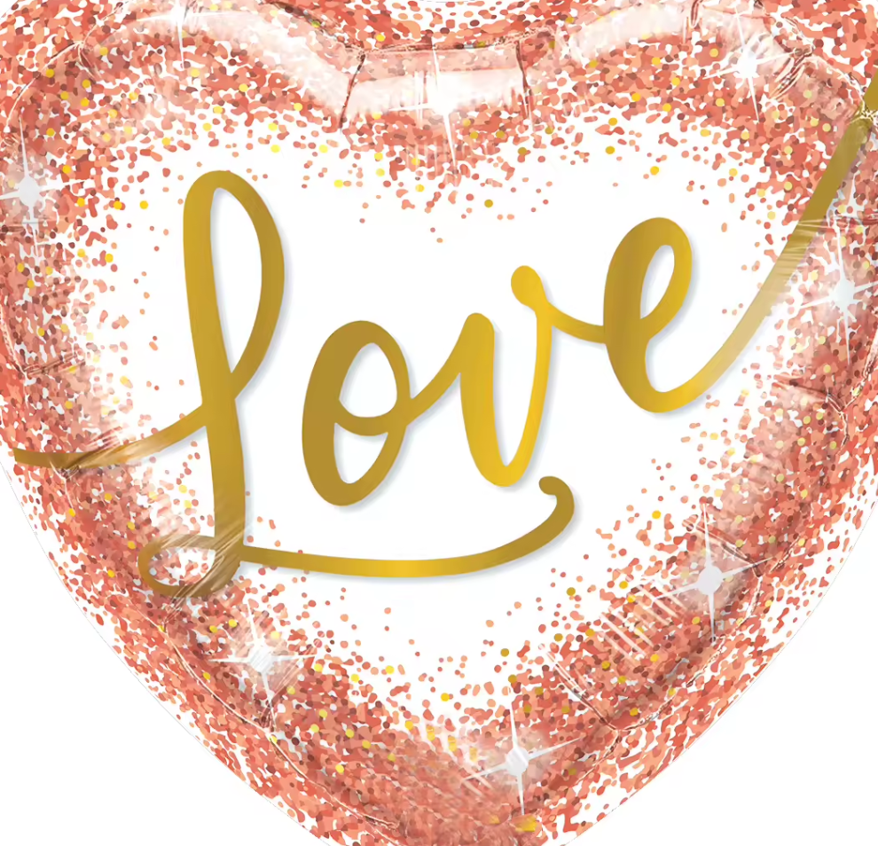 Heart Shape Balloon With Gold Love and confetti dots