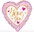 Heart Shaped Pink Balloon with Gold I Love You