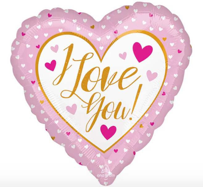 Heart Shaped Pink Balloon with Gold I Love You
