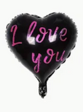 Hot Pink I Love You on a Black Heart Balloon