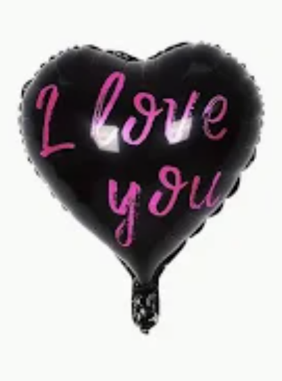 Hot Pink I Love You on a Black Heart Balloon