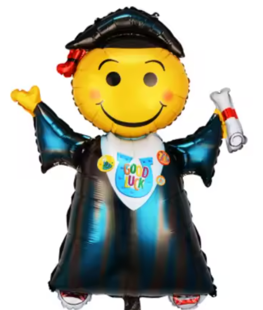 Smiley Graduation Balloon with Blue- 35 inch