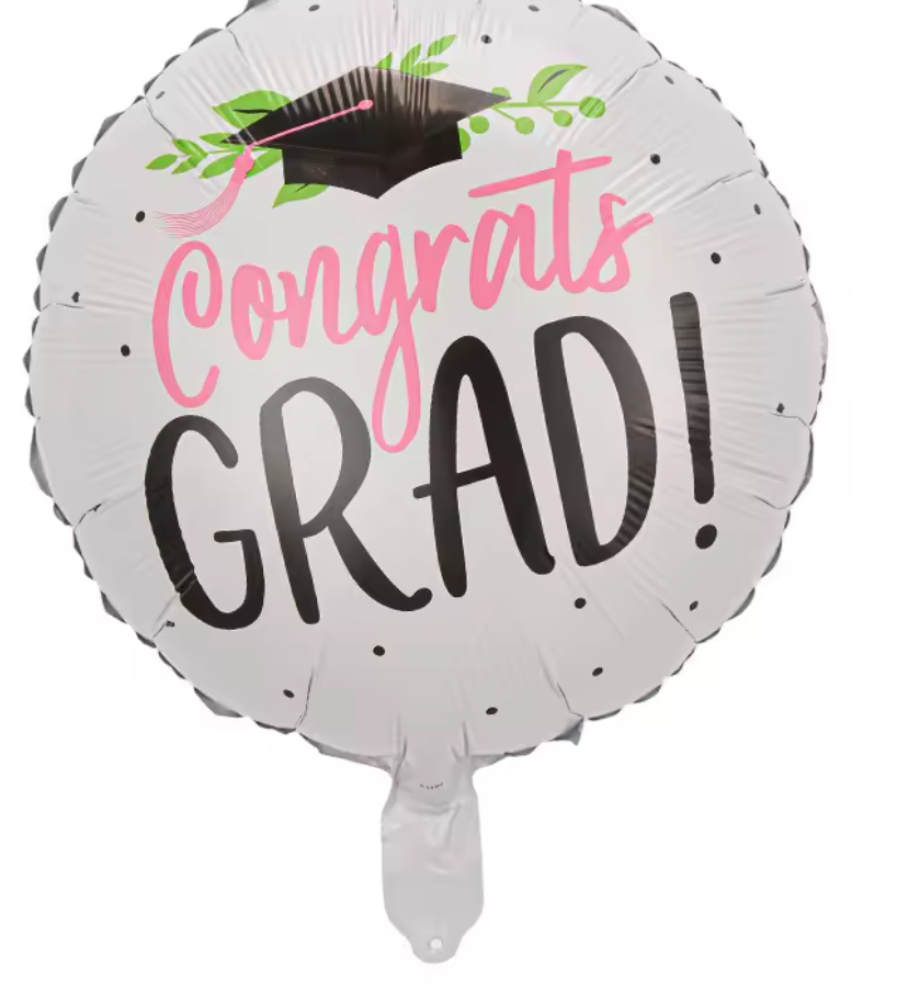 Congrats Grad Balloon with Leaves and Pink