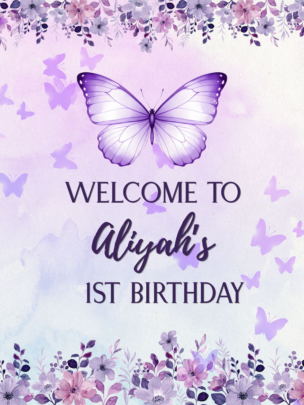 Purple Butterly Welcome Party SIgn