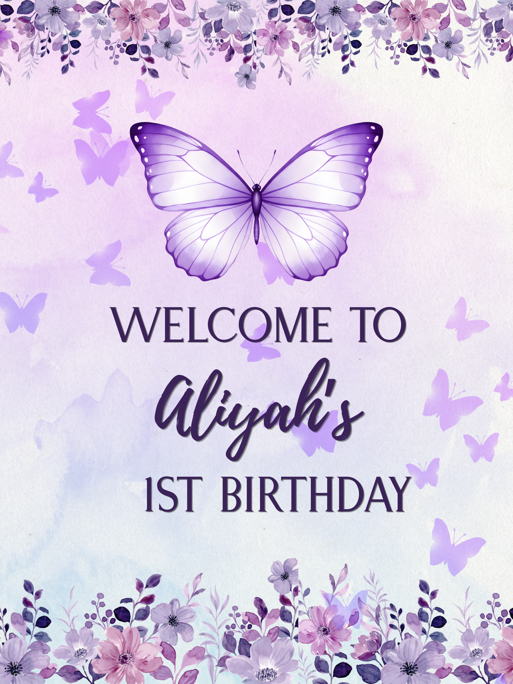 Purple Butterly Welcome Party SIgn