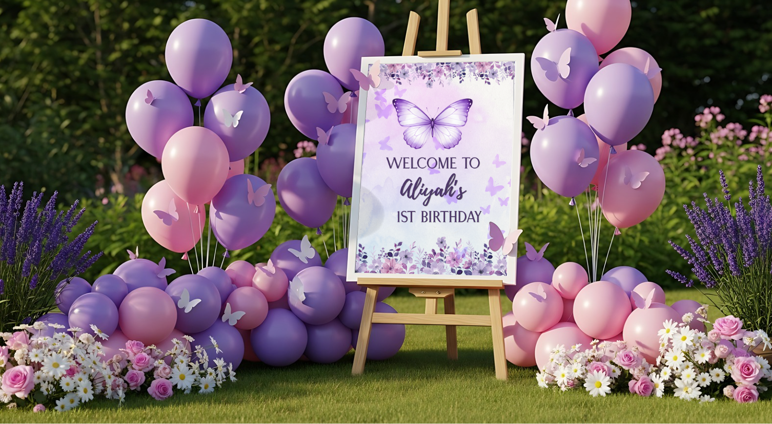 Purple Butterly Welcome Party SIgn