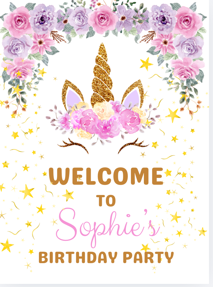 Unicorn Design 2 Party Welcome Sign